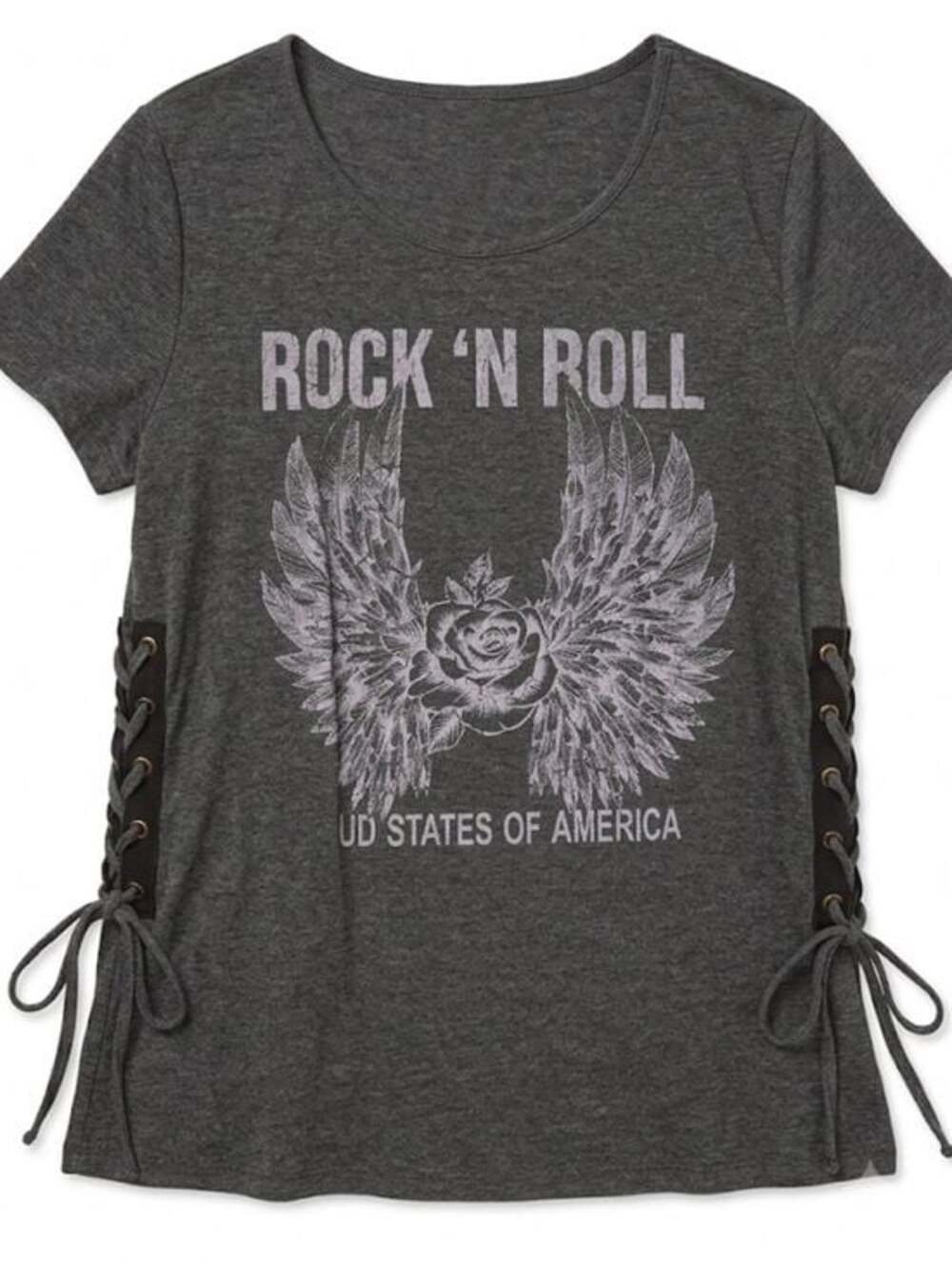 Rock 'N Roll Graphic Lace-Up Tee - Charcoal